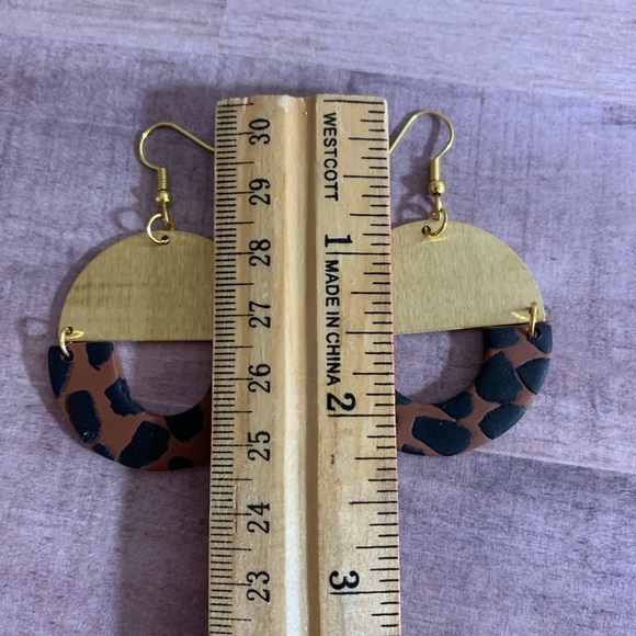 Gold and Animal Print Dangle Earrings - Picture 2 of 3